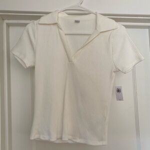 White ribbed collared shirt